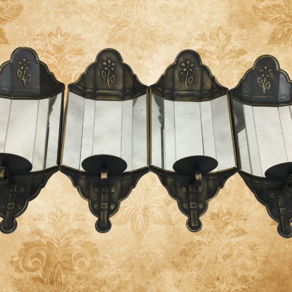 Mirrored metal wall sconce candle holder set of 4/tapered candle / flower/ flora